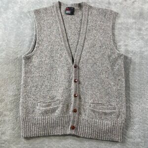 Vintage Robert Bruce Sweater Vest Mens Large Brown Wool Knitted Pockets USA